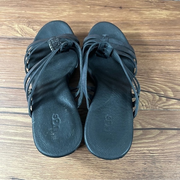 UGG Mattie Black Leather Slip-On Wedge Sandals Women’s Size 8 Shoes - Picture 5 of 10